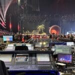 View of DiGiCo Quantum consoles set up for the 65th Grammys.