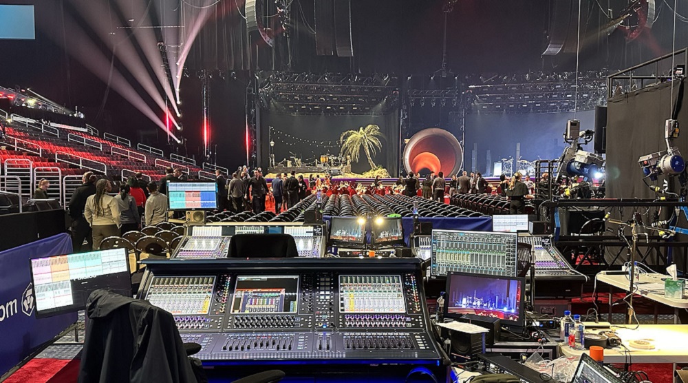 View of DiGiCo Quantum consoles set up for the 65th Grammys.