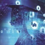 3d rendering of virtual human silhouette on technology background illustration, HETAM, higher education technology