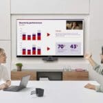 People using Barco ClickShare Alliance Program in a conference room.