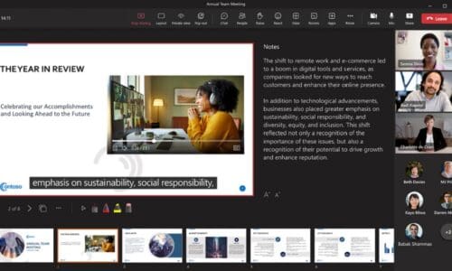 Screenshot of closed captions for a video presentation in Microsoft's PowerPoint Live.