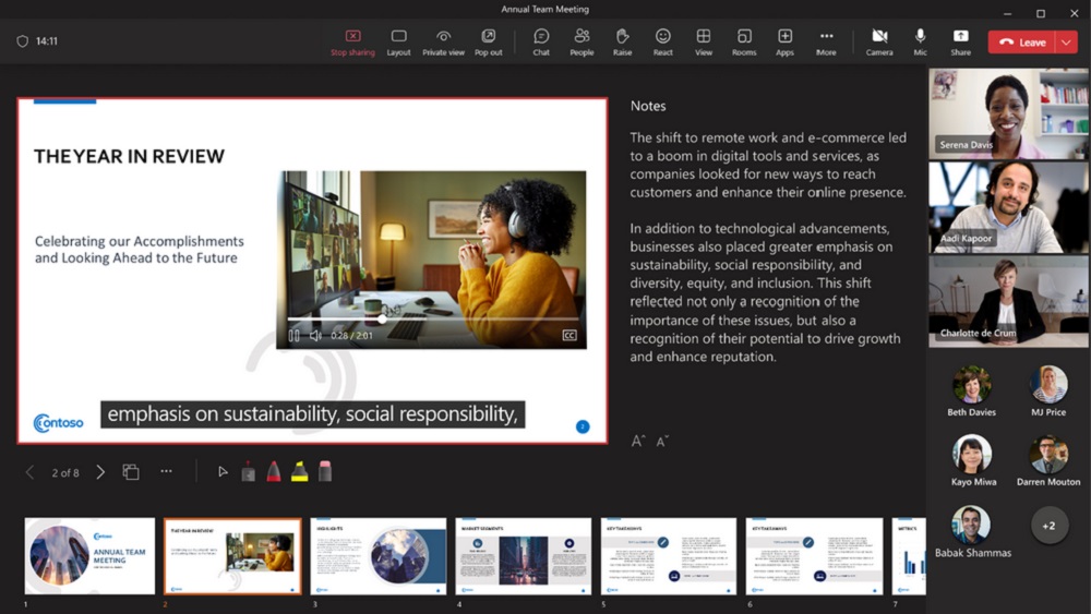 Screenshot of closed captions for a video presentation in Microsoft's PowerPoint Live.