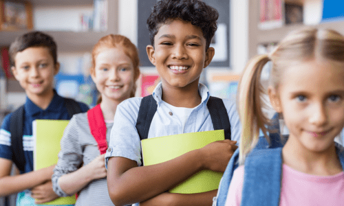 school aged children lined up, PASS guidelines, school safety security