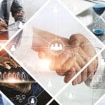 Global business structure of networking. Analysis and data exchange customer connection, HR recruitment and global outsourcing, Customer service, Teamwork, Strategy, Technology