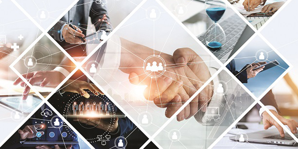 Global business structure of networking. Analysis and data exchange customer connection, HR recruitment and global outsourcing, Customer service, Teamwork, Strategy, Technology