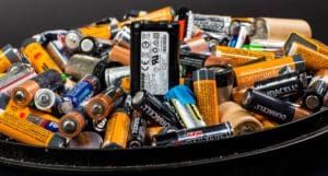 Batteries undergoing recycling as part of Shure sustainability initiatives.