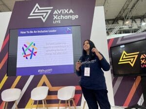 Iffat speaking at InfoComm 2022.