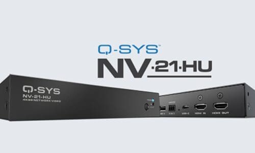 Q-SYS NV-21-HU two-input, one-output endpoint with support for HDMI and USB-C