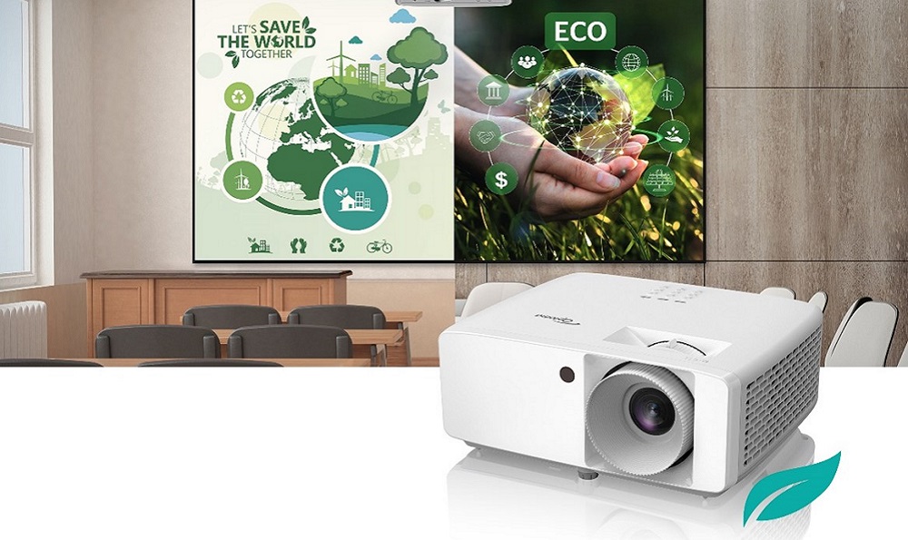 Optoma ZW350e projector promotional poster.