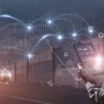 logistic transportation network concept, business man monitor by using artificial intelligence technology to manage localization and identification data of supply chain to improve economy system