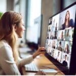 A woman on a videoconference call, AI, videoconferencing