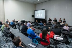 Attendees at an education session