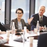 Business Seminar, microphone in a conference room