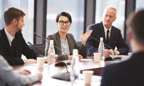 Business Seminar, microphone in a conference room