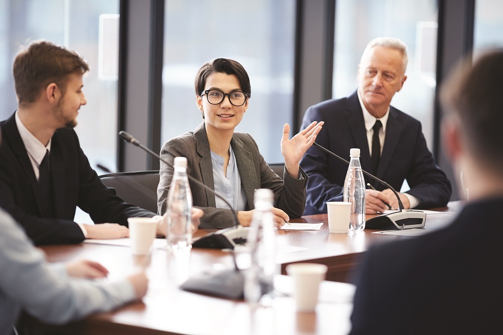 Business Seminar, microphone in a conference room