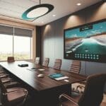 Futuristic Conference Room: A modern conference room equipped with the latest technology for business presentations and video conferencing. Generative AI