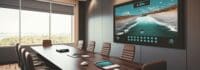 Futuristic Conference Room: A modern conference room equipped with the latest technology for business presentations and video conferencing. Generative AI
