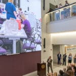 WCU learning stairs videowall Ribbon Cutting 2