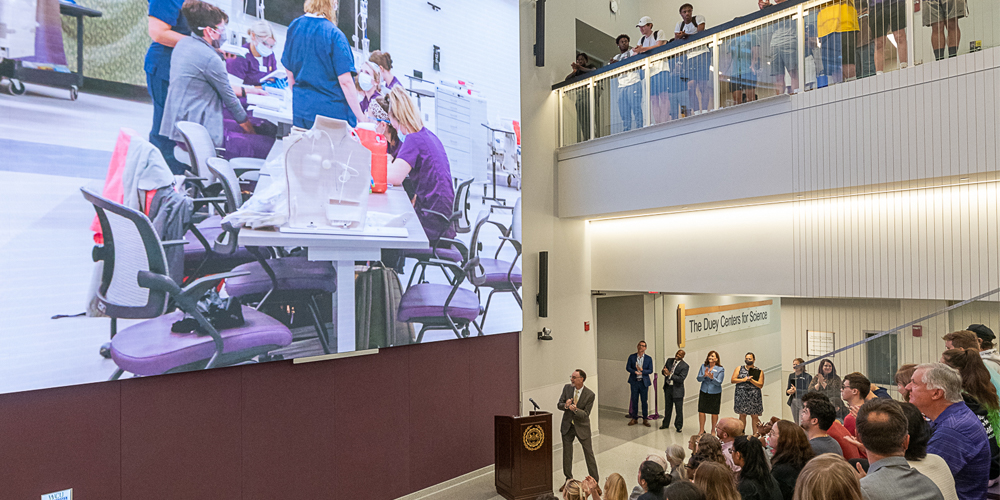 WCU learning stairs videowall Ribbon Cutting 2