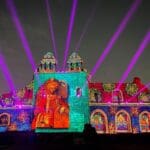 Old Fort India lit up by Christie projection-mapping projectors.