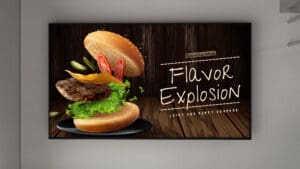 Sony display with a burger meal promotion.