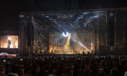 One of the two main stages at Musilac Festival, featuring a left right array of 14 L-Acoustics K1 with three K2