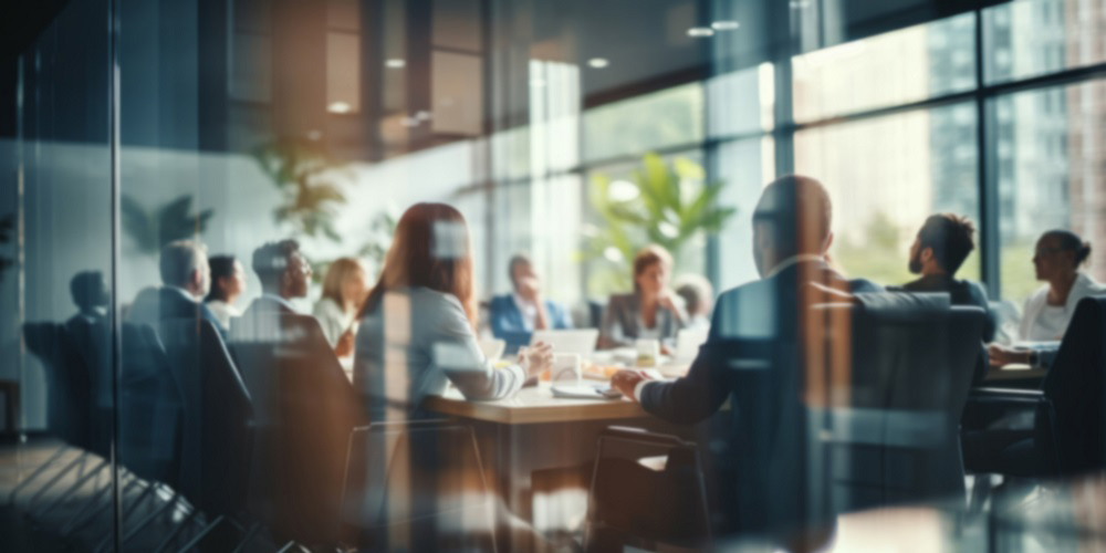 Group of business people having a meeting or brainstorming in a boardroom, sound masking technology