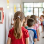 fire alarm on school wall with children participating in safety drill. scene captures importance of safety education in schools, highlighting teamwork and awareness