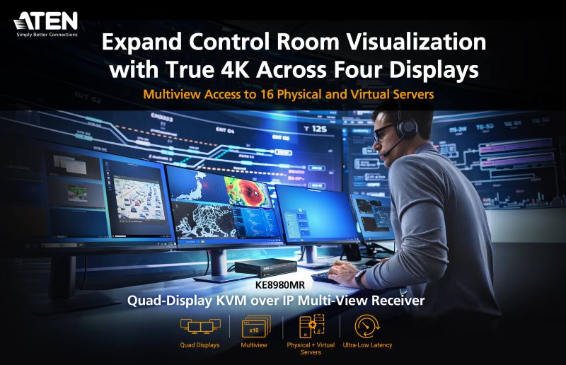 ATEN Debuts Quad-Display KVM over IP Multi-View Receiver KE8980MR 800px