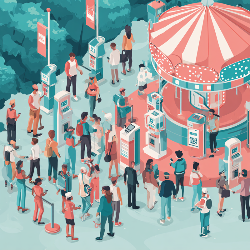 People interacting with smart machines at a park.