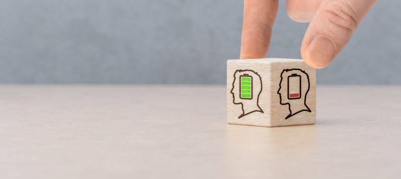 Fully charged active mentally healthy and emotional burnout employees. Supporting mental health at work concept. Care for employees.