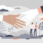 Handshake greeting as business deal communication flat tiny persons concept